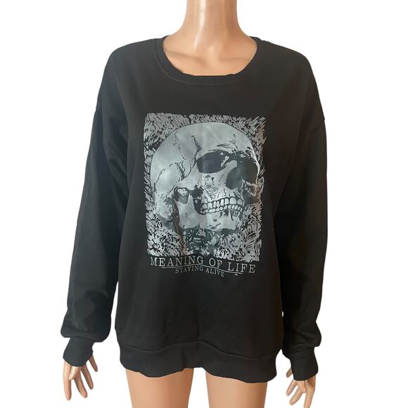 Romwe Sweatshirt Womens L Black Skull Graphic Pullover Long Sleeve Gothic Casual - Picture 8 of 8